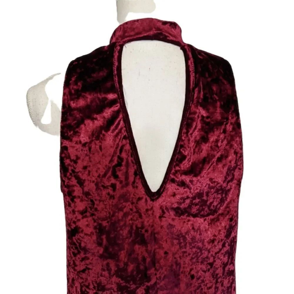 Altar’d State Burgundy Red Crushed Velvet Choker Dress Size Medium - Picture 6 of 13